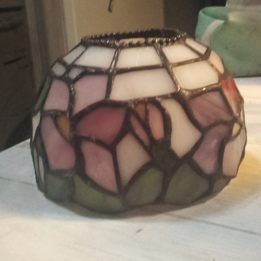 VintageMulticolored Tiffany Style shade only with genuine floral stained glass.
